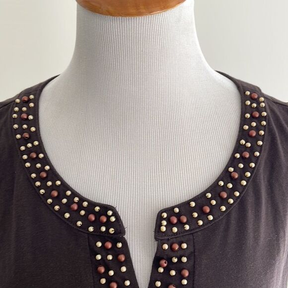 Dark brown tank top with beading accent by basic edition women’s large - Picture 7 of 8